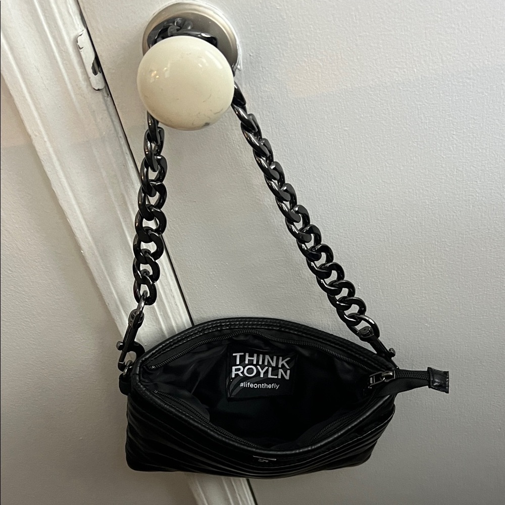 THINK ROYLN Quilted Black Wristlet with Chain Strap